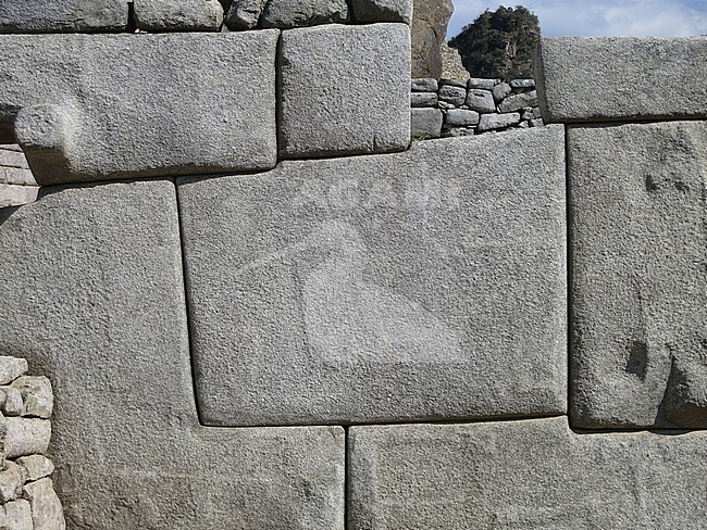 Perfect cut rocks in wall of a Machu Picchu ruin in the Cusco Region, Urubamba Province in the Eastern Cordillera of southern Peru. stock-image by Agami/Marc Guyt,
