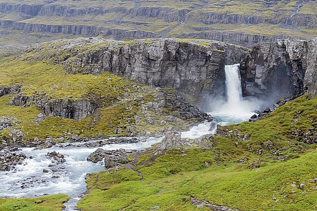 Icelandic landscape, scenery with waterfall among rocks stock-image by Agami/Saverio Gatto,