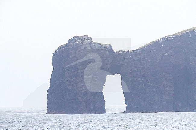 Natural formed rock formation at the coast of the Antipodes Islands, Subantarctic Islands of New Zealand. Natural bridge. During a misty day. stock-image by Agami/Marc Guyt,