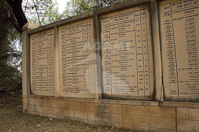 Memorials of the numbers of birds shot in Bharatpur, India. Luckily these are events of the past here. stock-image by Agami/AGAMI,